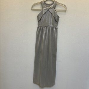 Rare Editions Silver Halter Kids Maxi Dress